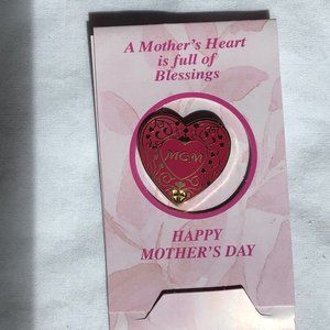 Mother's Day Pin - Red Heart with decorative gold swirl trim